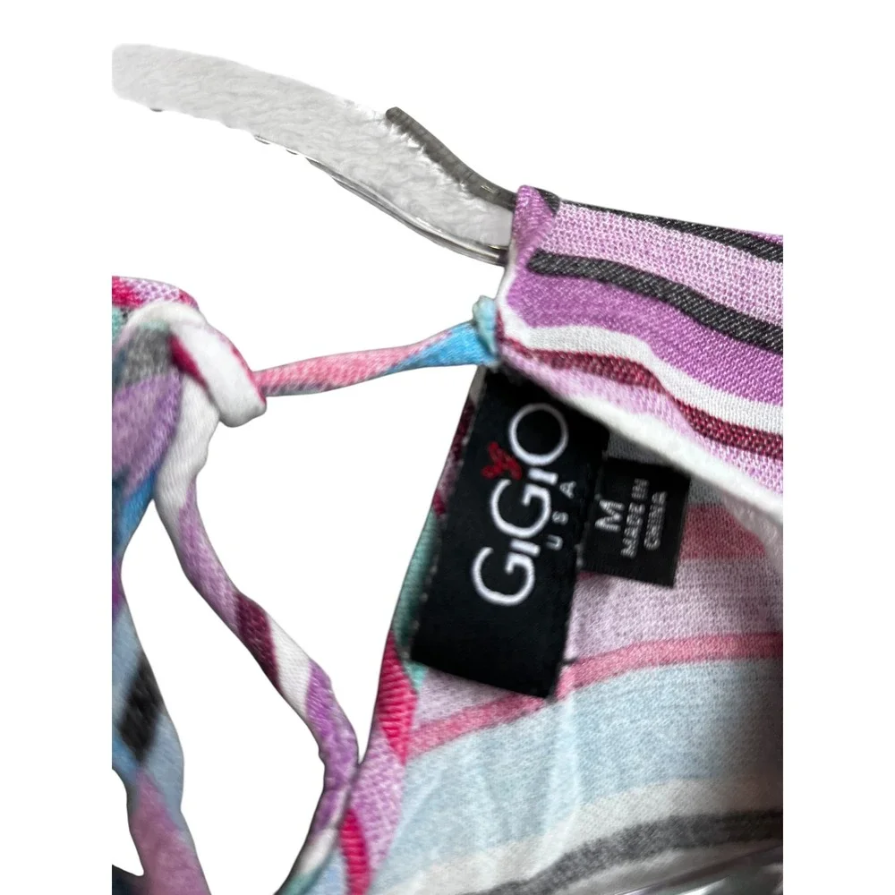 GiGiO Womens Purple Blue Striped Surplice Tie Neck Wrap Top Blouse‎ TJ1100 M